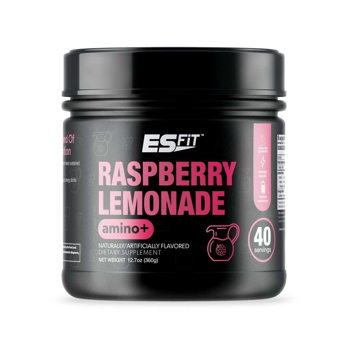 ES FIT Amino+ powder poured into a glass for clean energy and focus.