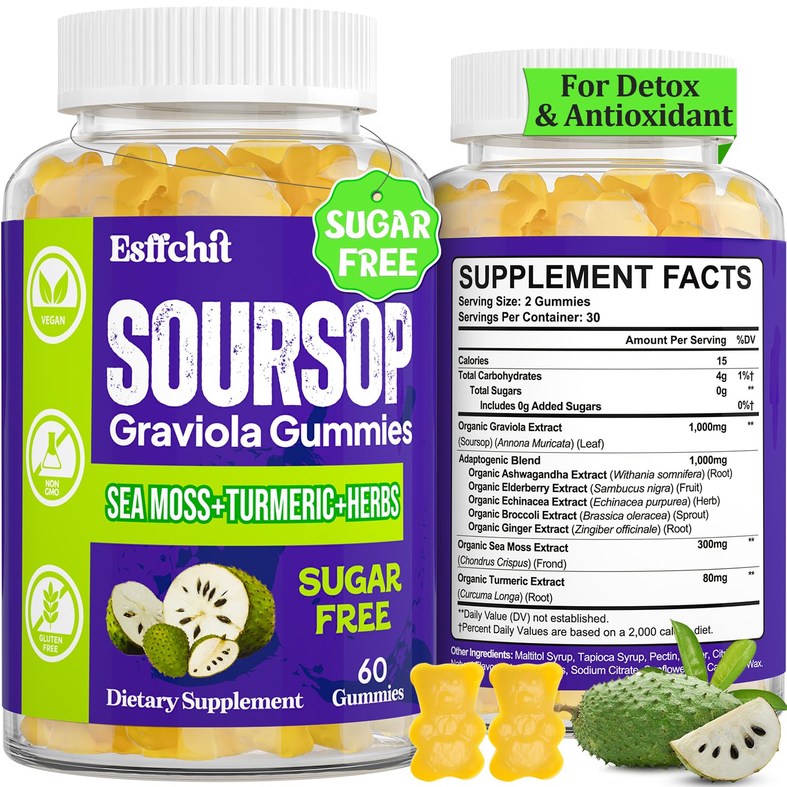 Esffchit Soursop Graviola Gummies bottle for daily wellness.