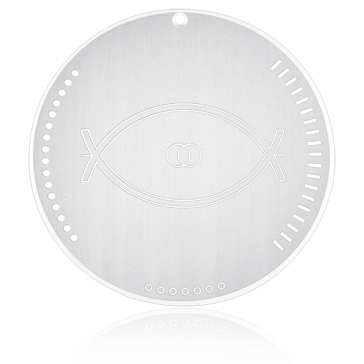 ESLINOP Sacred Geometry Disc detail, stainless steel complements modern interiors.