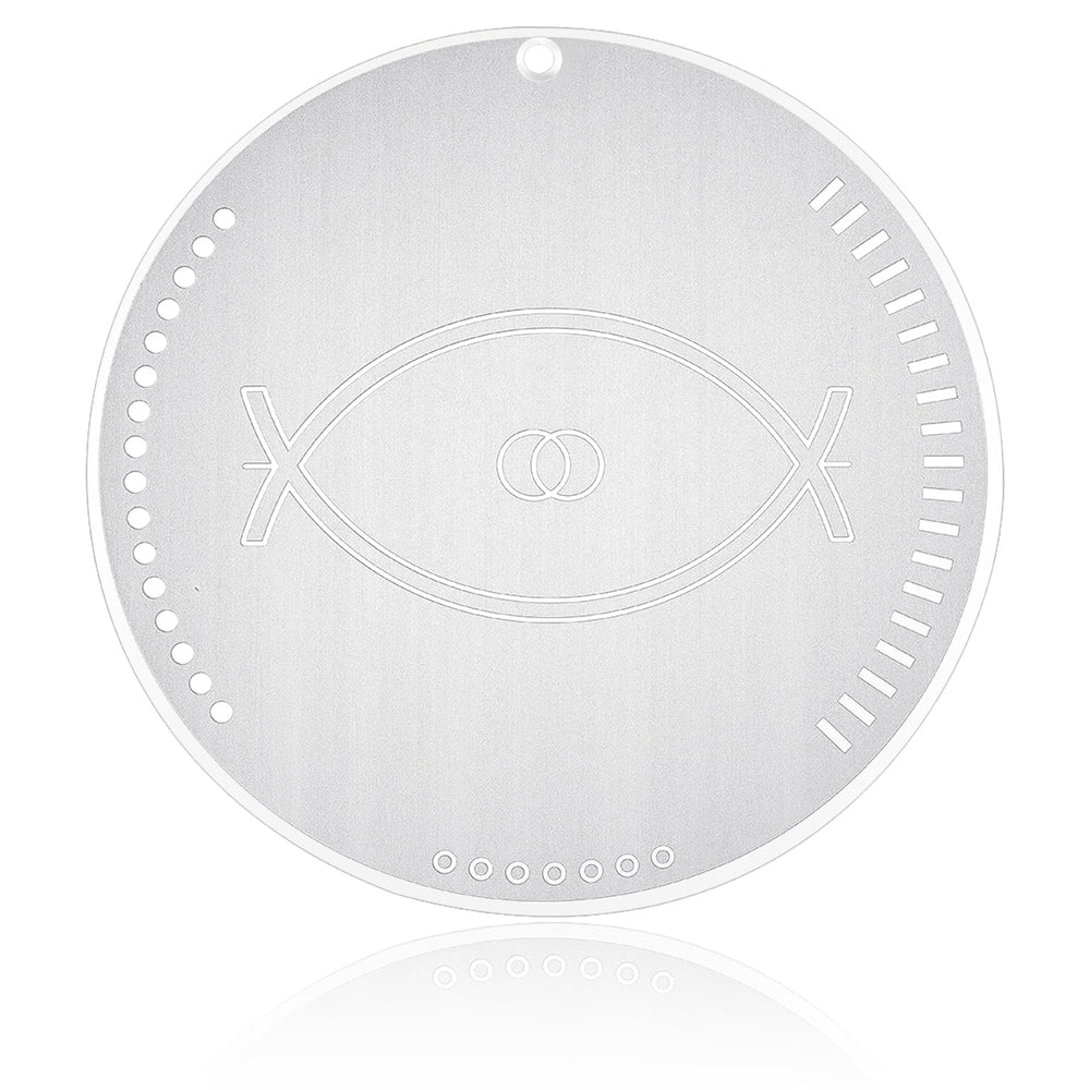 ESLINOP Sacred Geometry Disc detail, stainless steel complements modern interiors.