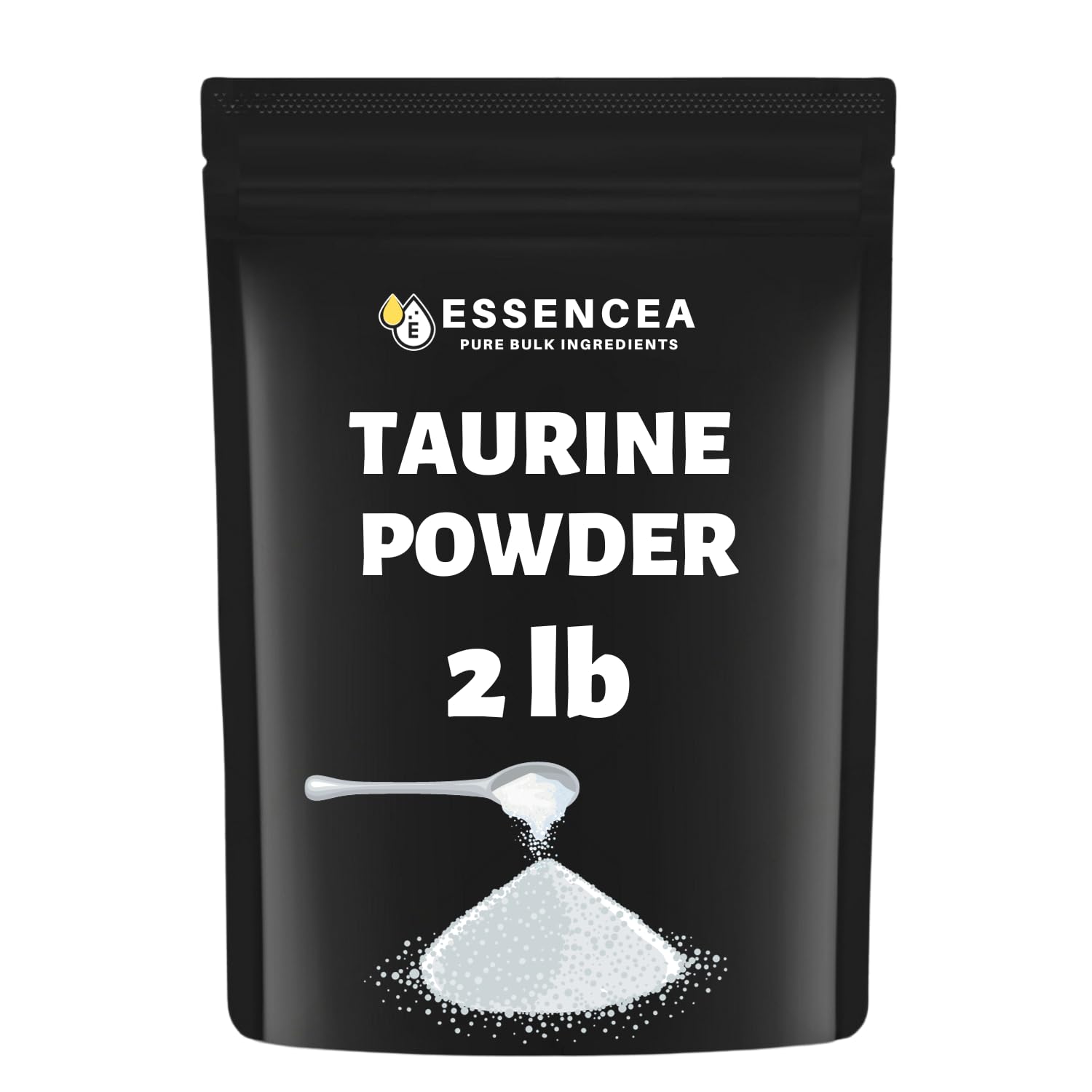 Essencea Taurine Powder bulk packaging showing resealable pouch for freshness.