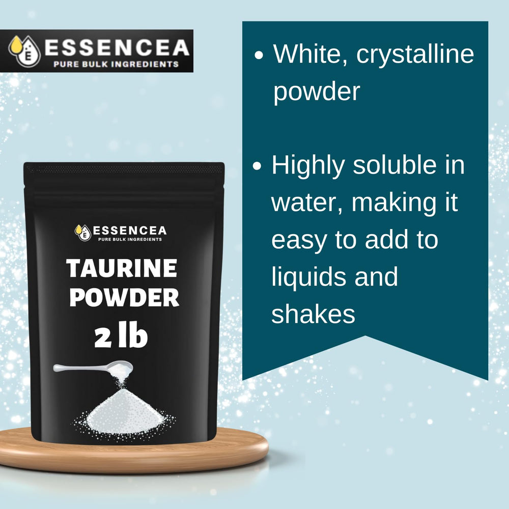 Essencea Taurine Powder with measuring scoop for precise dosing.