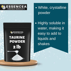 Essencea Taurine Powder with measuring scoop for precise dosing.