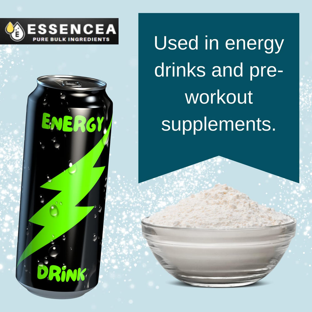 Essencea Taurine Powder pours into a glass for easy mixing.
