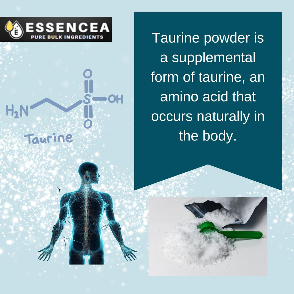 Essencea Taurine Powder resealable pouch keeps powder fresh and easy to store.