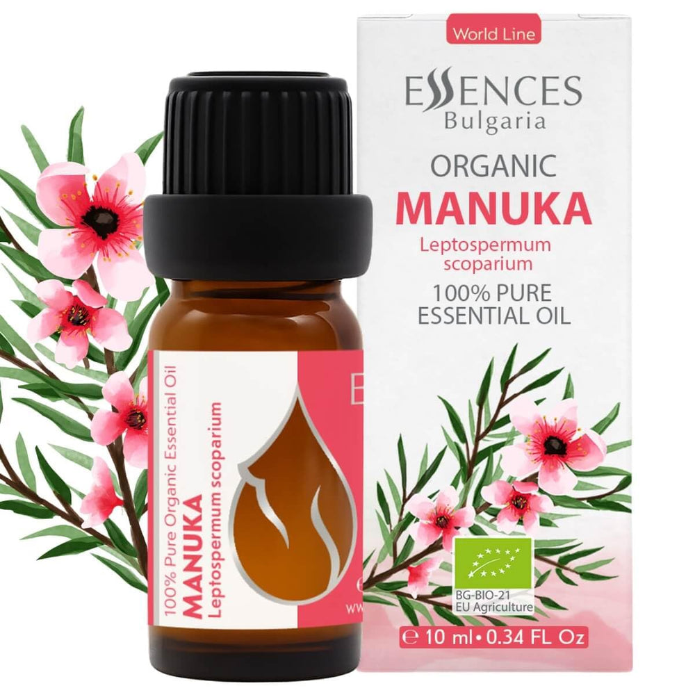 Essences Bulgaria Manuka essential oil bottle front view for aromatherapy potential