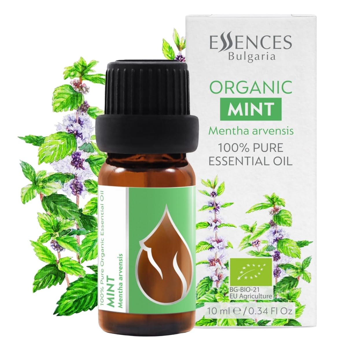 Essences Bulgaria Organic Mint Essential Oil bottle ready for aromatherapy diffusion