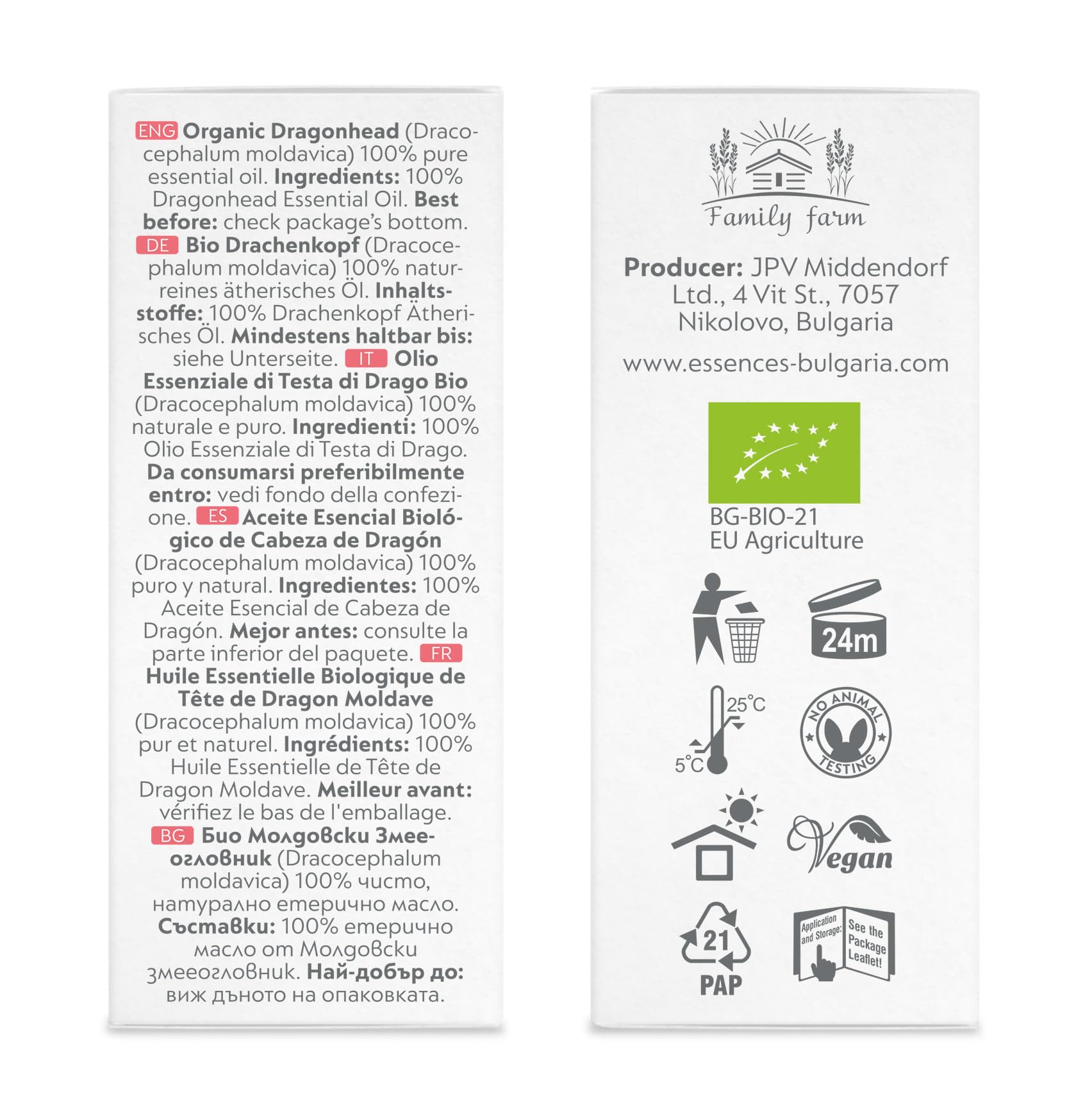 Essences Bulgaria steam-distilled Dracocephalum moldavica process illustration showing purity.