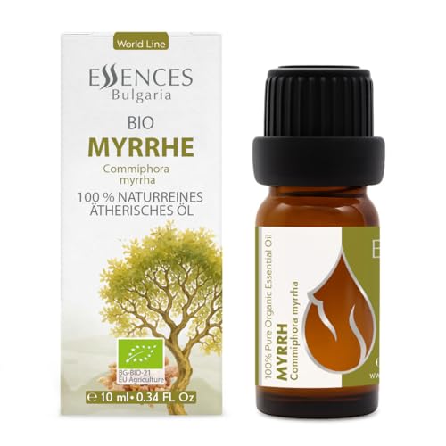Essences Bulgaria World Line myrrh oil bottle highlighting premium distillation.