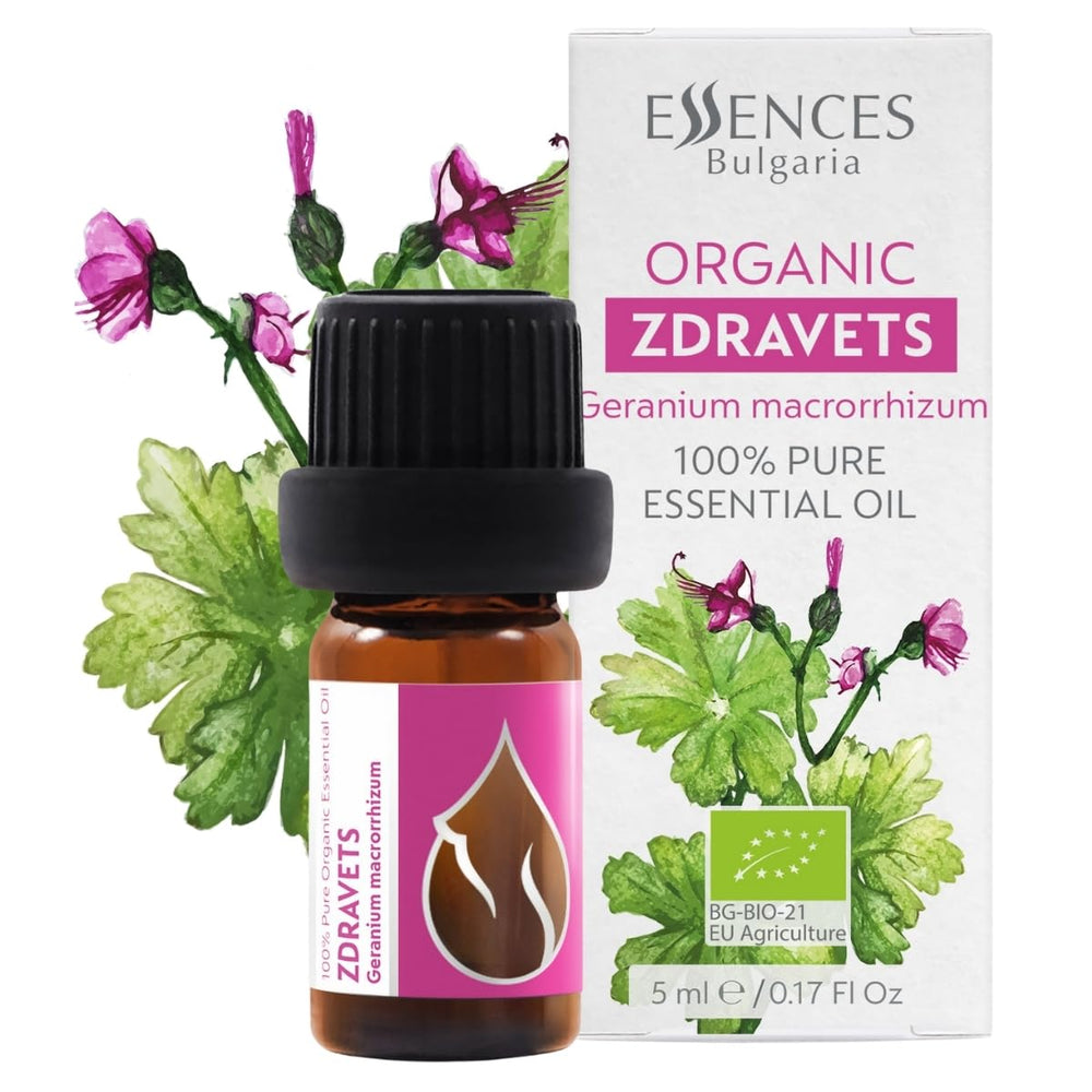 Essences Bulgaria Zdravets oil bottle pour, pure essential oil for aromatherapy use.