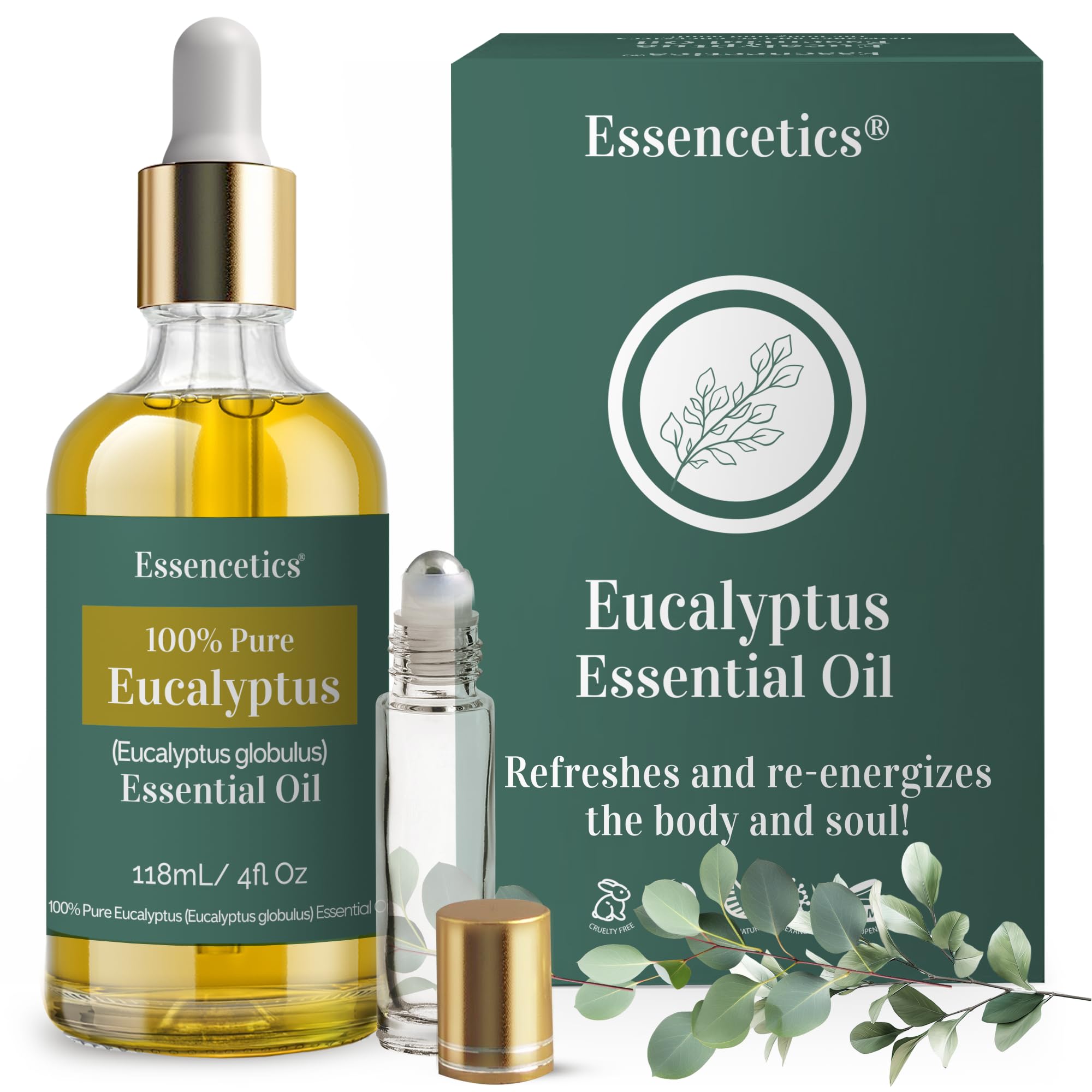 Essencetics eucalyptus oil bottle with dropper for precise application and diffusion