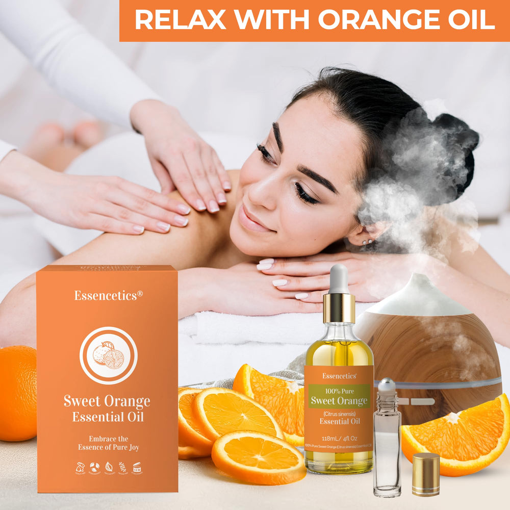 Essencetics Sweet Orange oil in diffuser releasing bright citrus scent