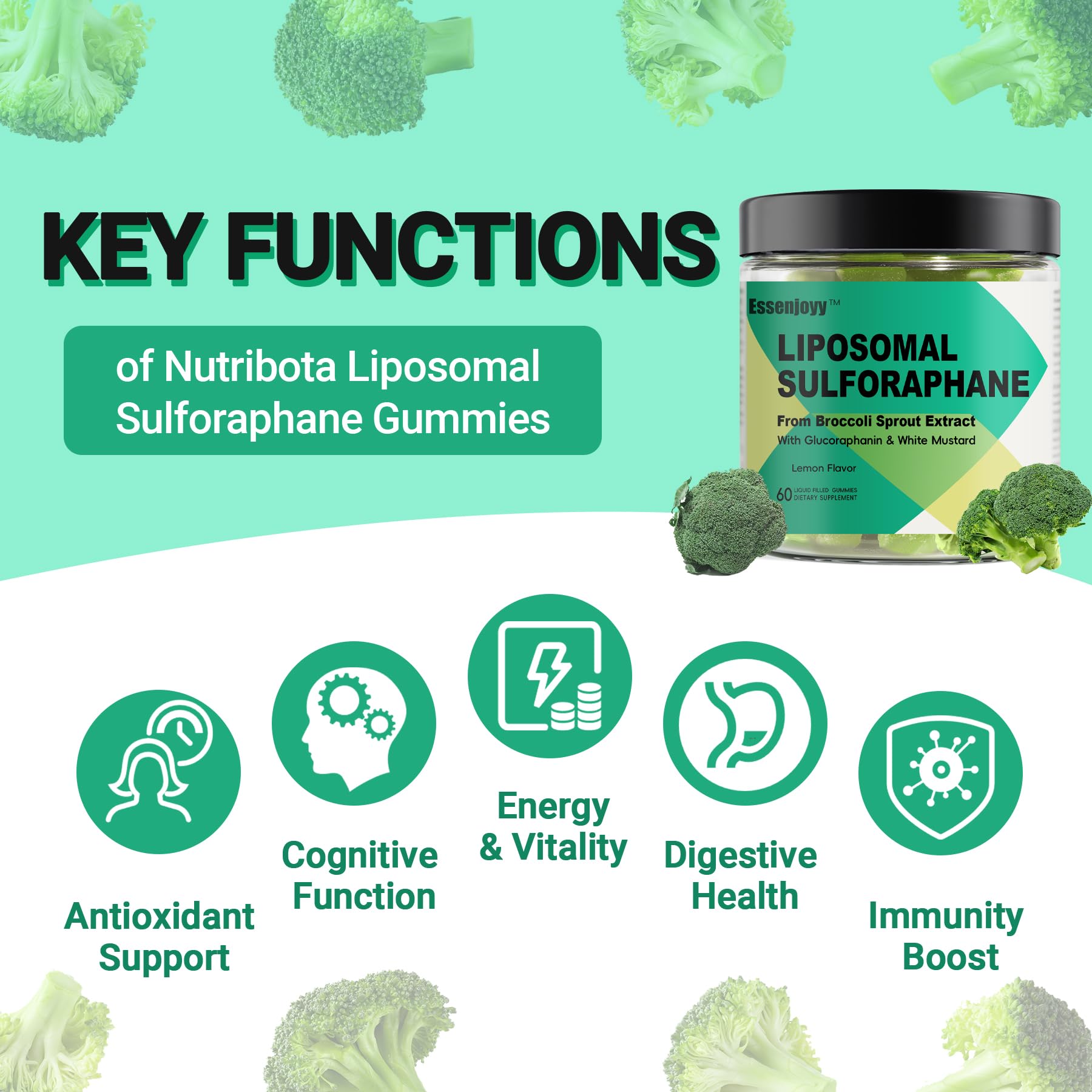 ESSENJOYY broccoli sprout extract ingredients display glucoraphanin.
