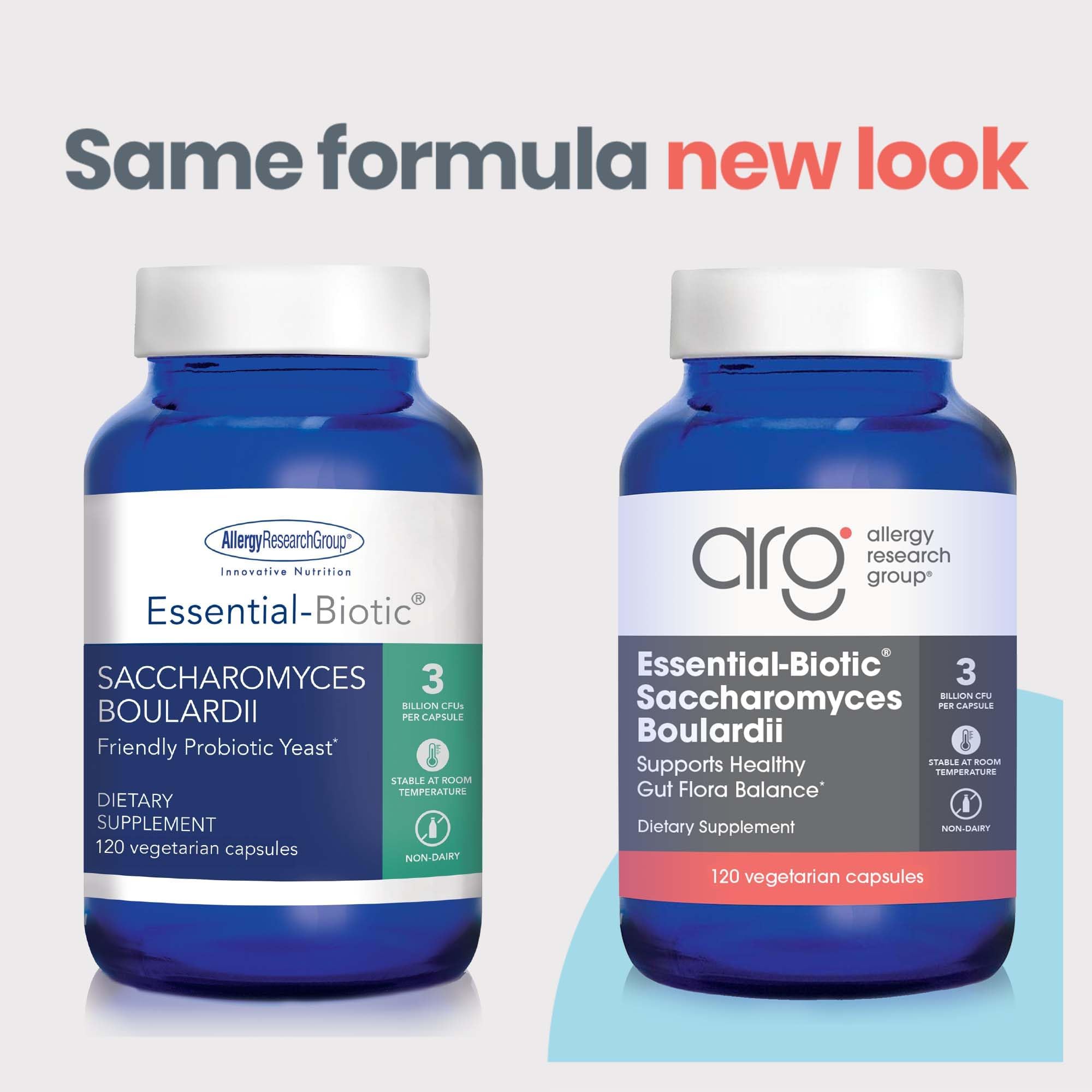 Allergy Research Group Essential-Biotic label close-up showing hypoallergenic formula.