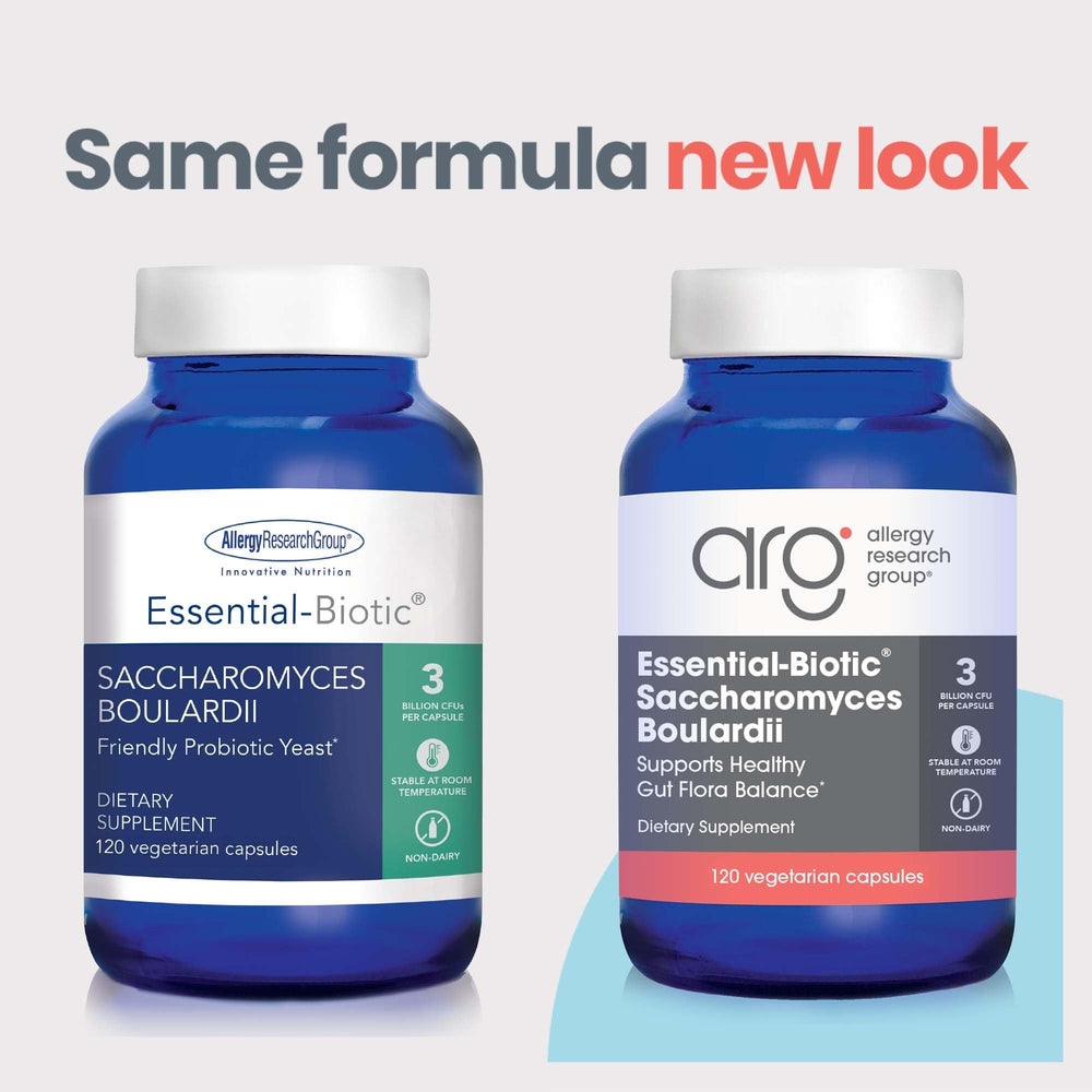 Allergy Research Group Essential-Biotic label close-up showing hypoallergenic formula.