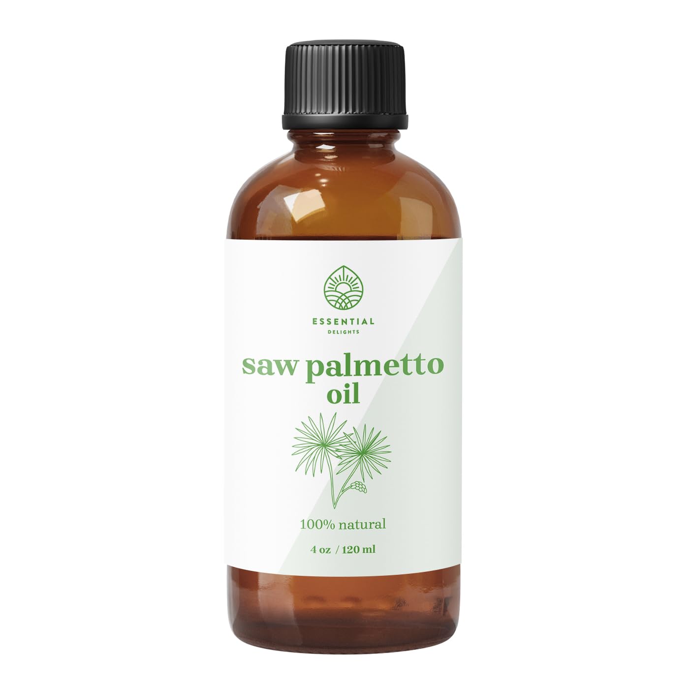 Essential Delights Saw Palmetto Oil bottle for hair care and skin nourishment.