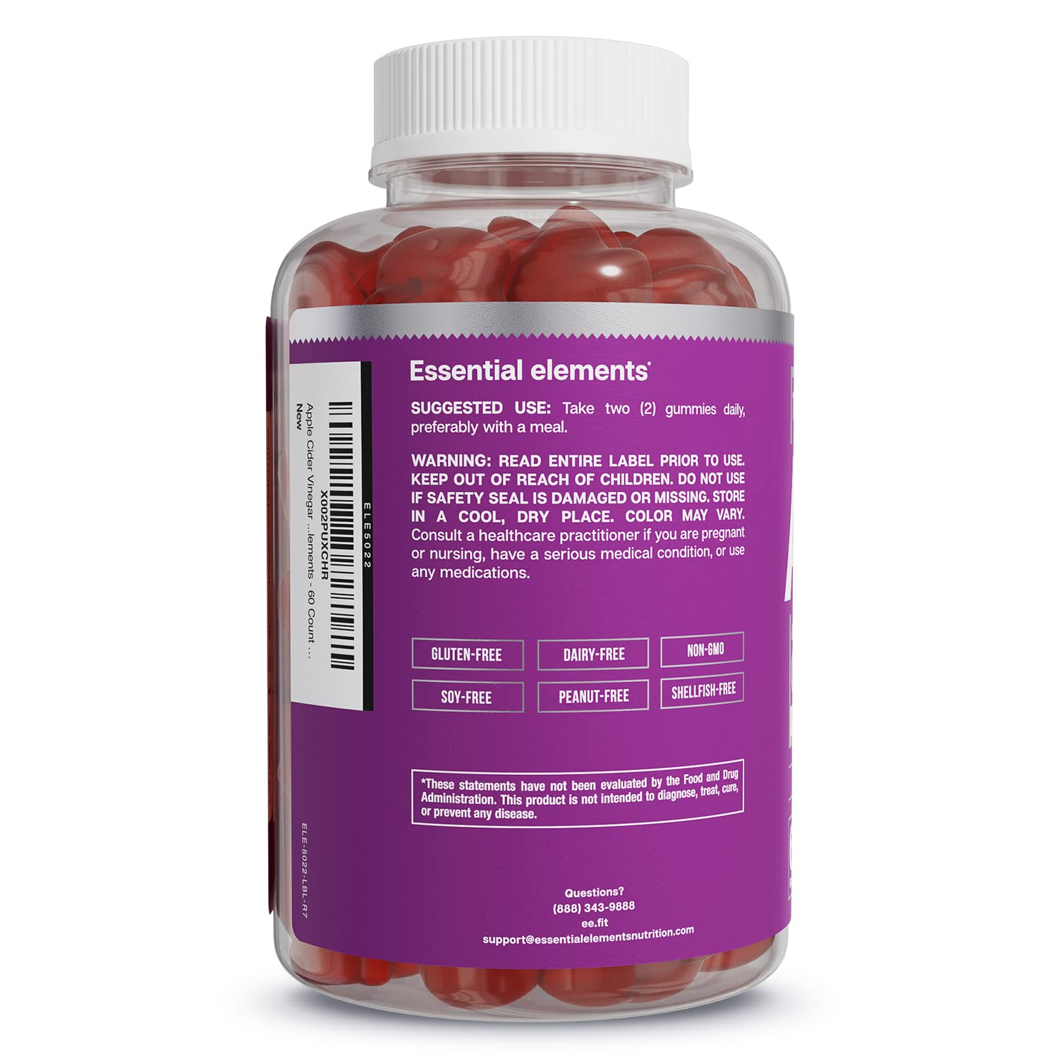 Essential Elements ACV gummies on kitchen counter with ingredients nearby