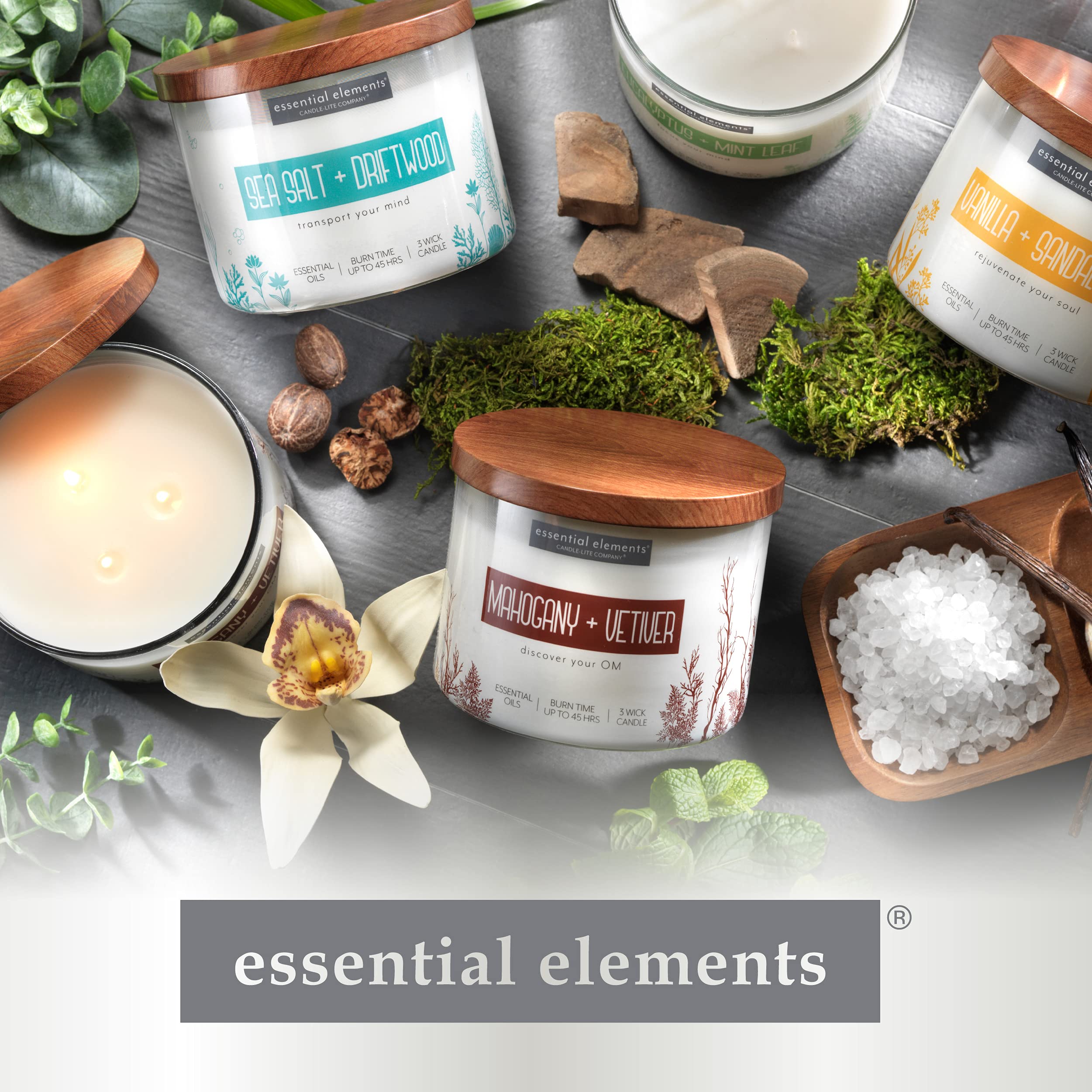 Essential Elements brand candle highlights quality and satisfaction guarantee