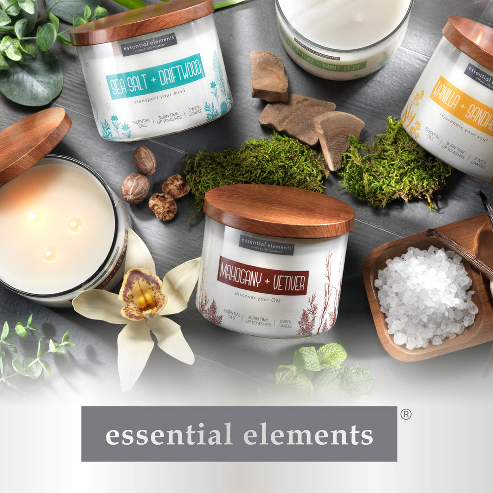 Essential Elements brand candle highlights quality and satisfaction guarantee