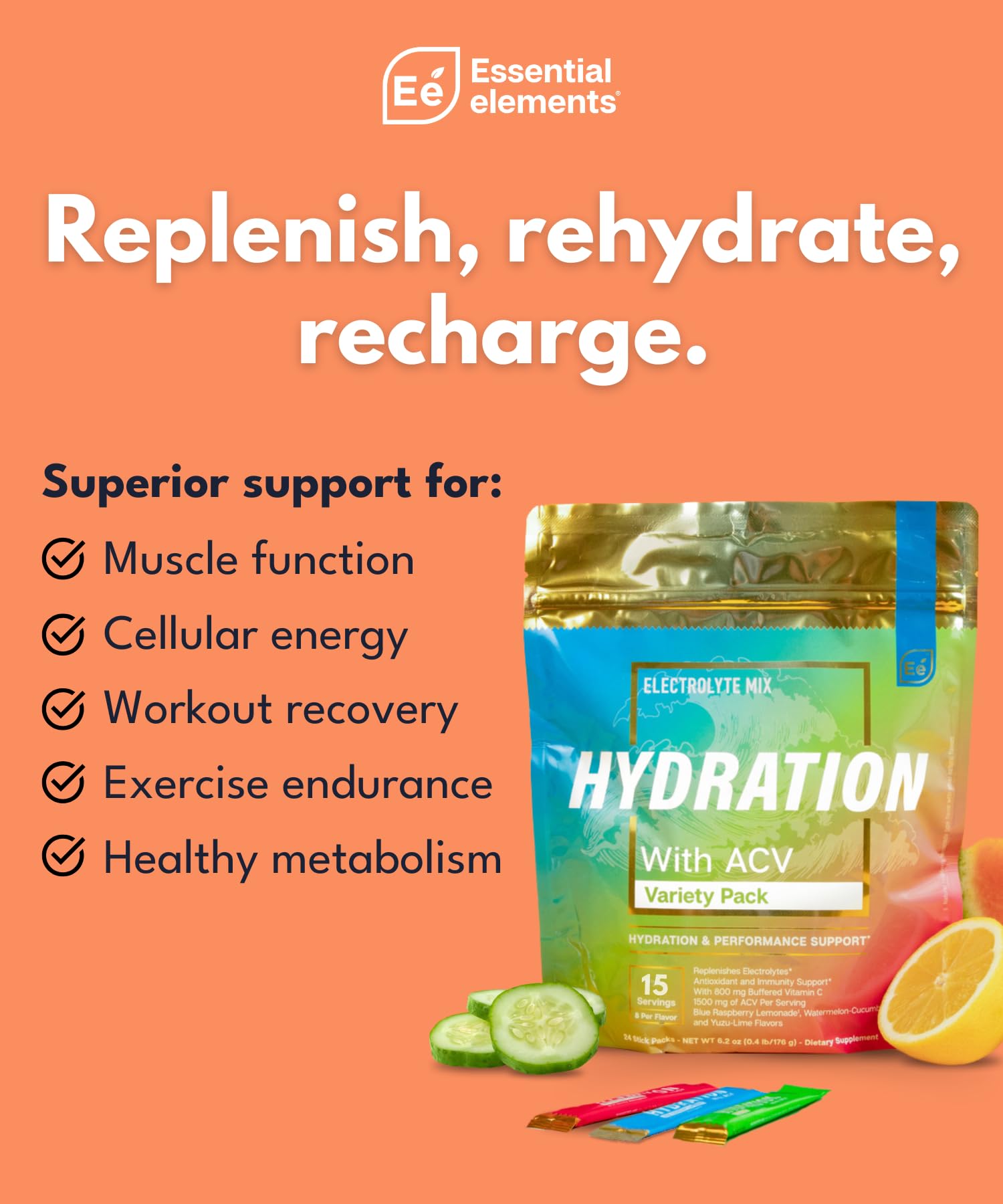 Essential Elements Hydration Packets Yuzu Lime with tangy rehydration