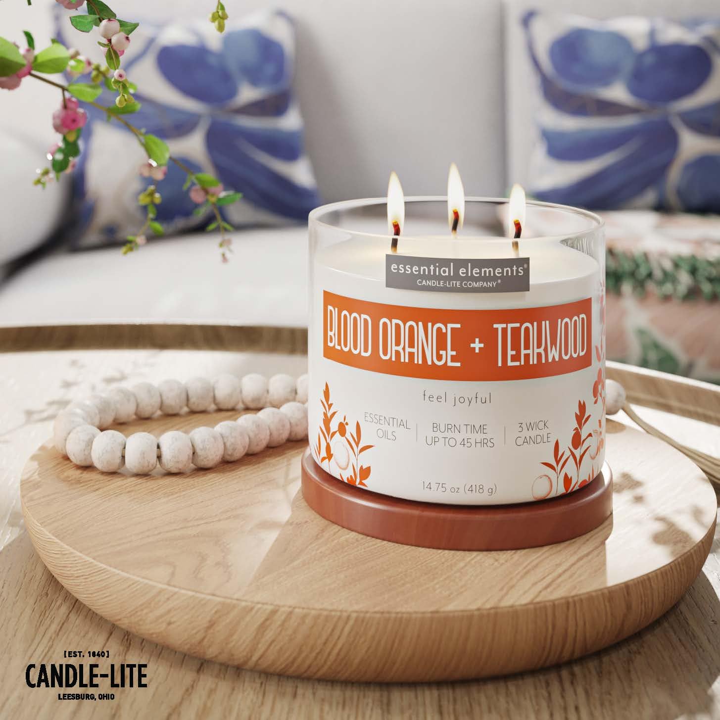 Essential Elements living room ambience candle enhances cozy, inviting atmosphere