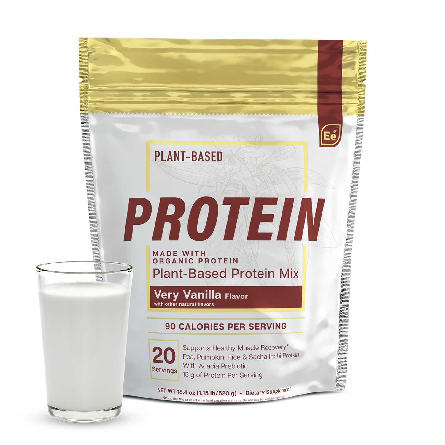 Essential Elements pea protein powder vanilla tub, a dairy-free plant-based protein for workouts.