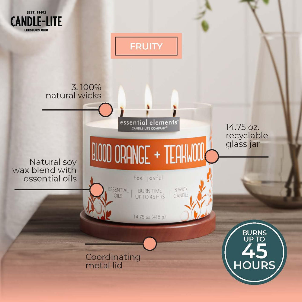 Essential Elements three-wick candle closeup shows three cotton wicks for even burning