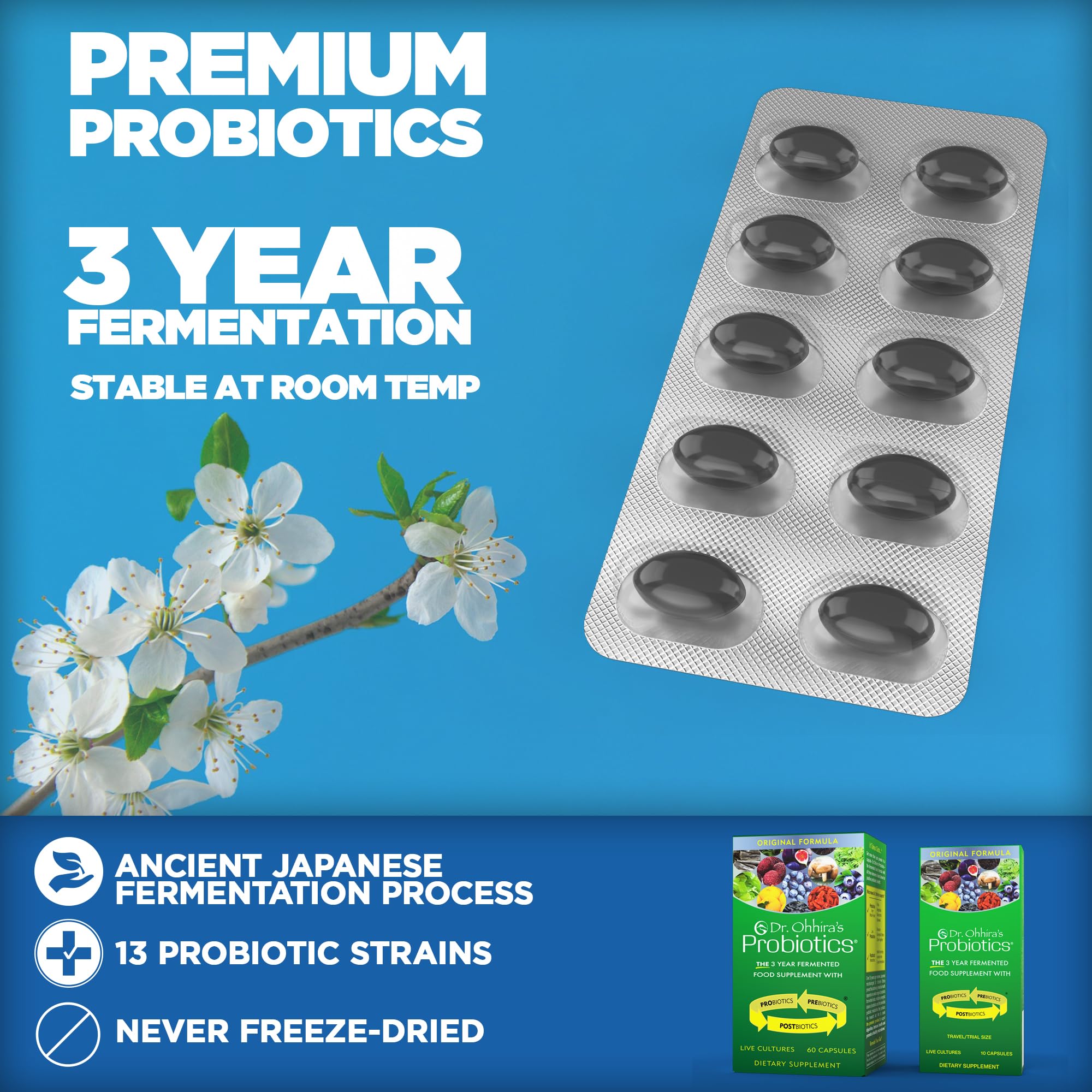 Essential Formulas fermentation label highlighting 13 strains and postbiotics