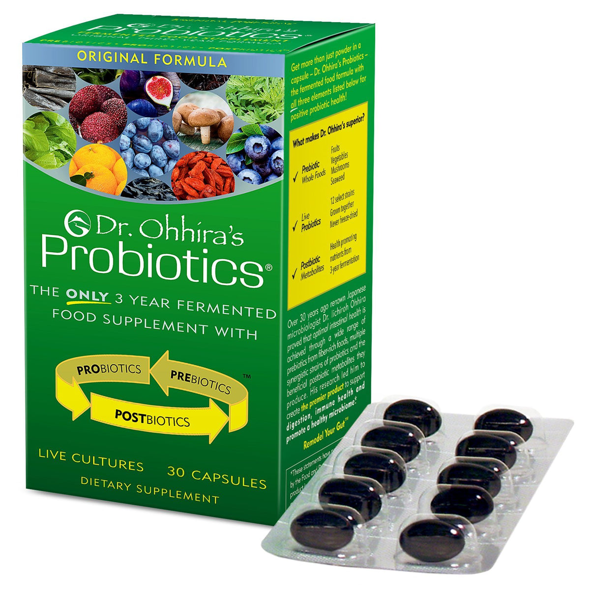 Essential Formulas Dr. Ohhira’s Original bottle close-up highlighting probiotic packaging for gut support