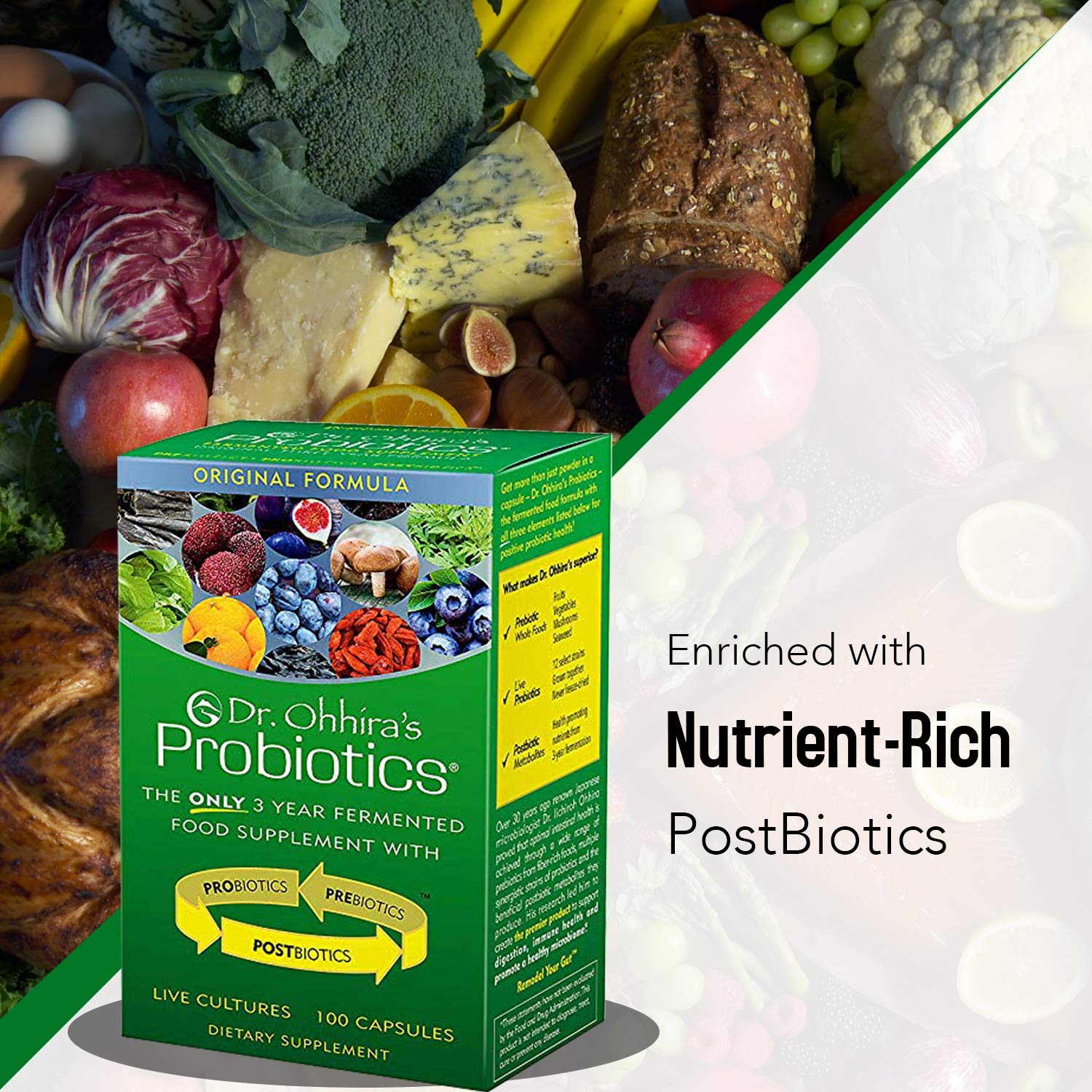 In-store display suggests shelf-stable probiotic for households.
