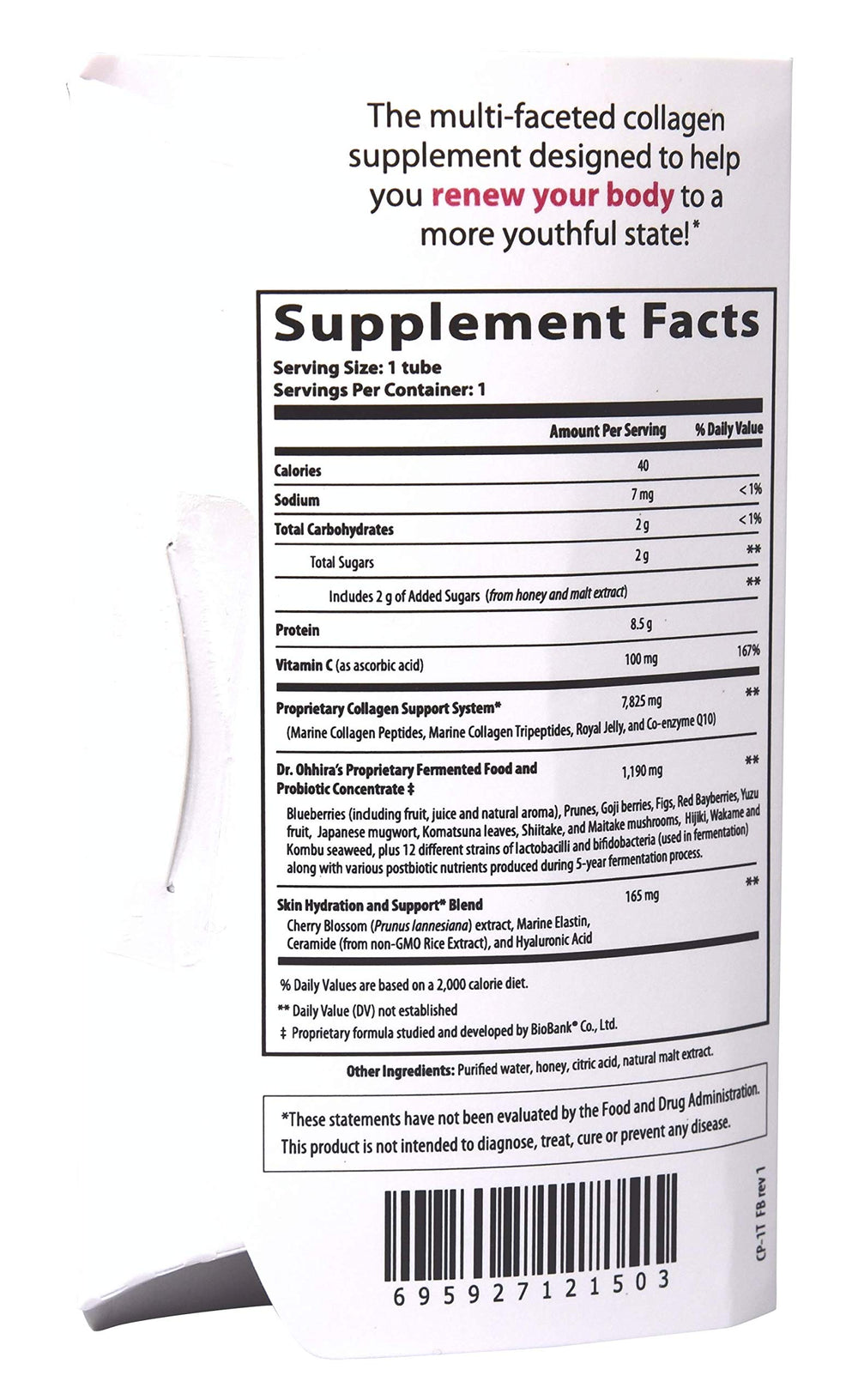 Dr. Ohhira's Premium Collagen Plus blueberry juice base for easy mixing.