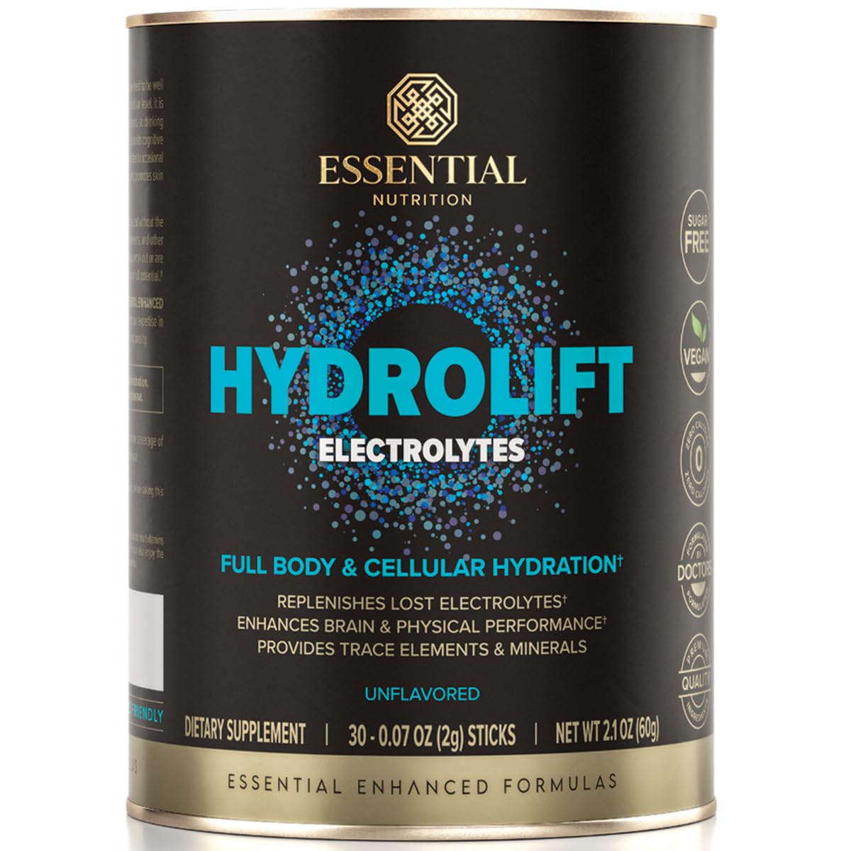 Essential Nutrition Hydrolift electrolytes sticks in a bottle for on-the-go hydration.