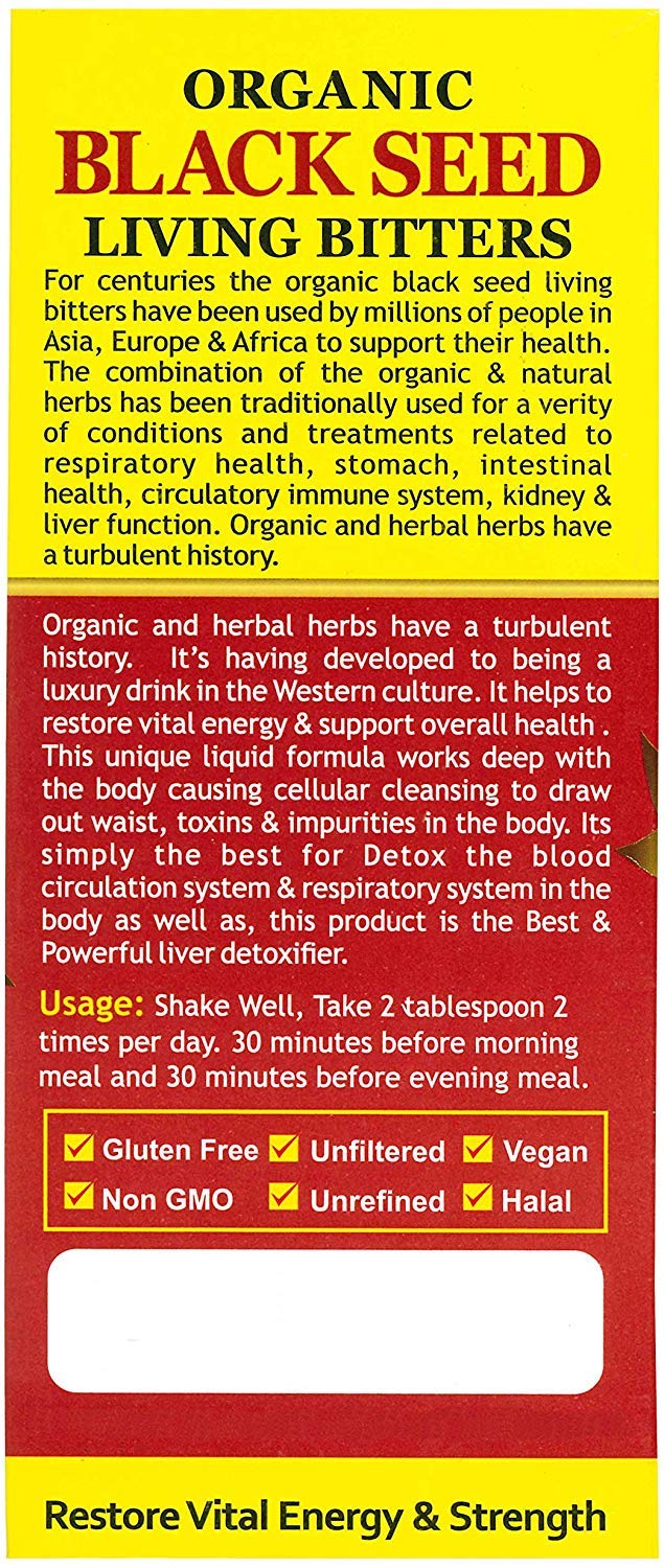Essential Palace Black Seed Detox bottle pour over glass for a refreshing beverage.