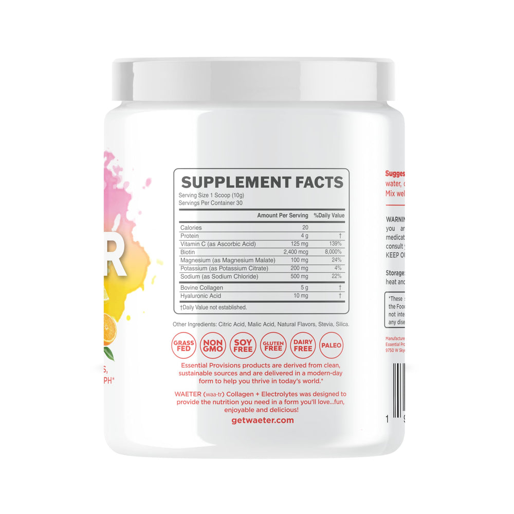 WAETER collagen powder scoop shows effortless mixing into water for daily collagen support