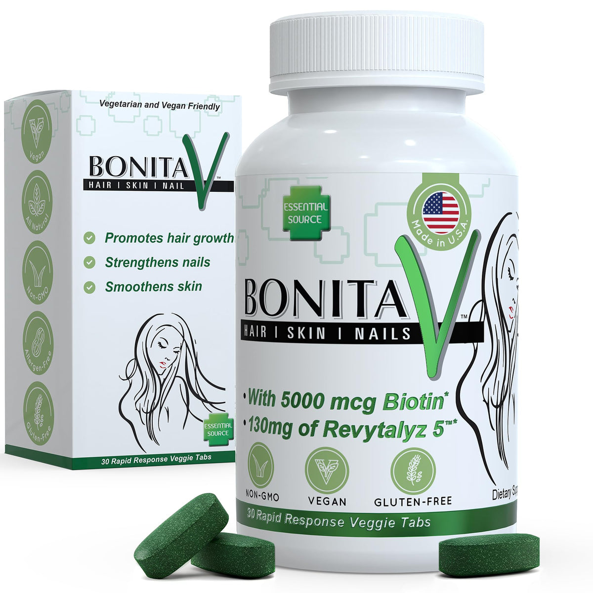 Essential Source Biotin 5000mcg tablets for healthier hair and nails.