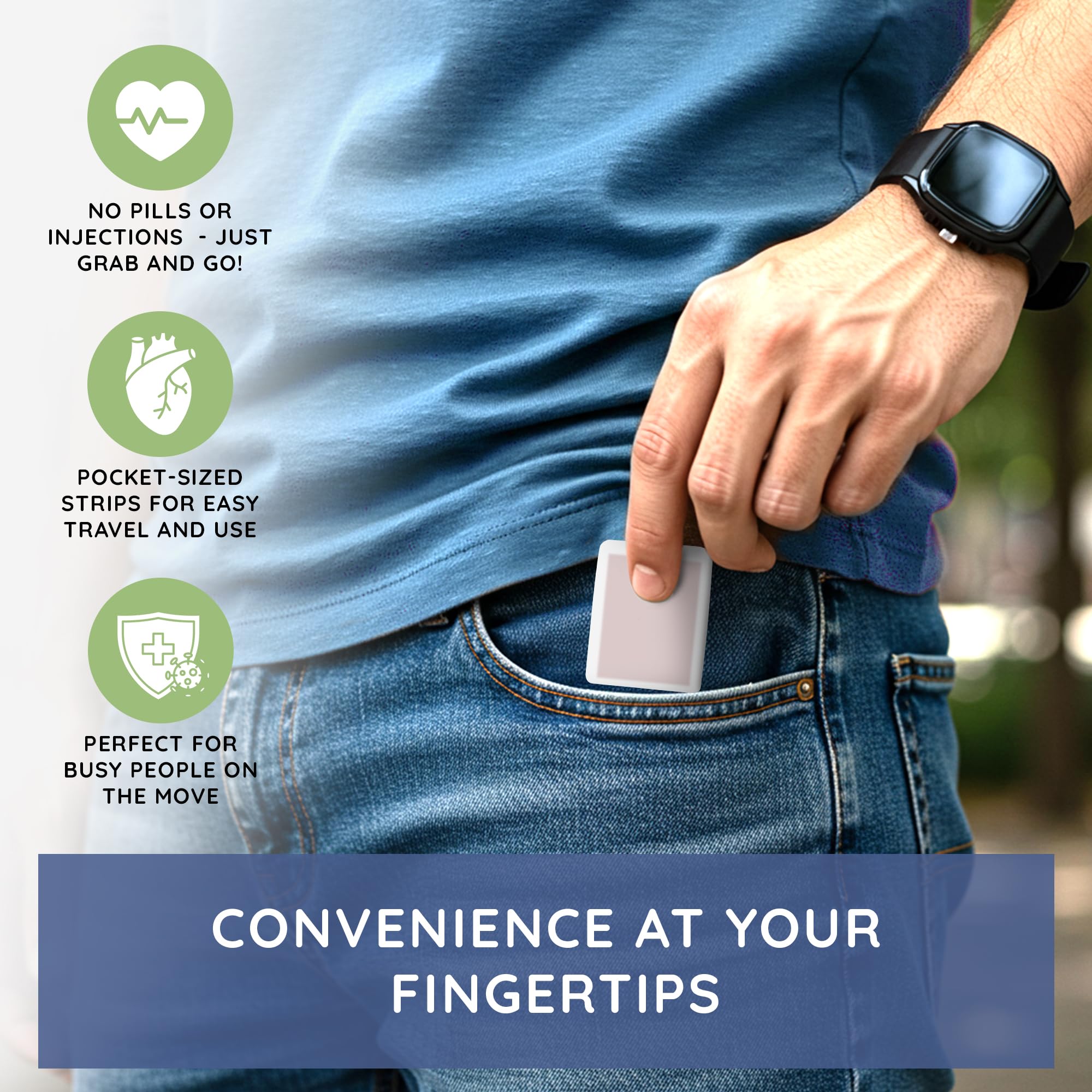 Essential Source pocket-sized energy patch for on-the-go vitality.