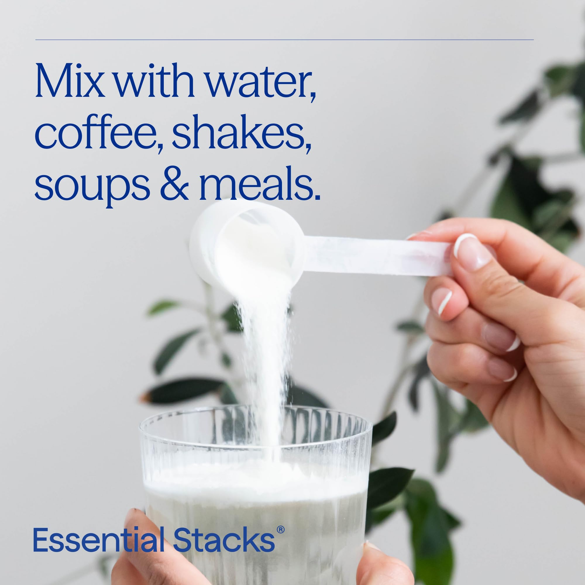 Essential Stacks Collagen glass of water demonstrates quick dissolving action