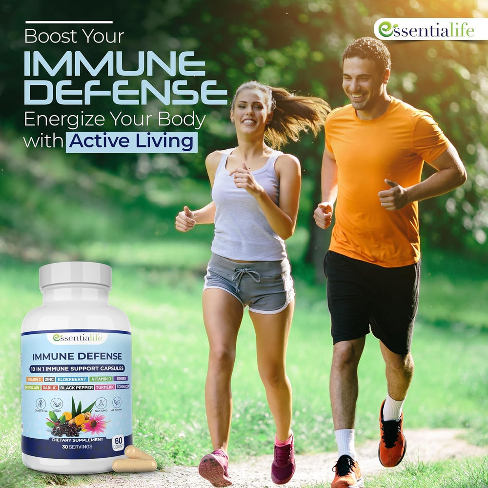 Retail display of Essentialife Immune Support 3-pack bundle in store.