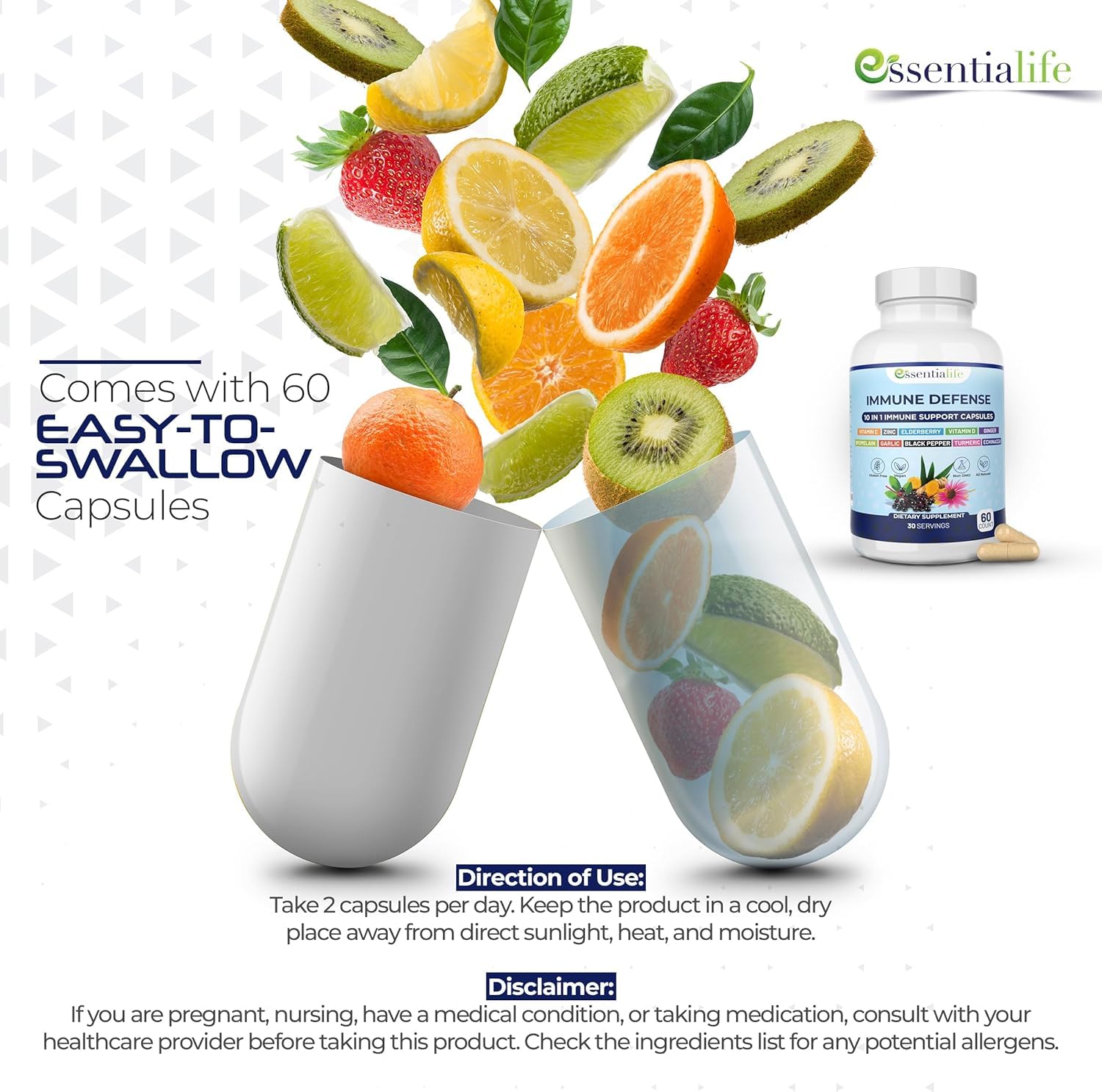Adult taking an Essentialife Immune Support capsule as part of a daily routine.