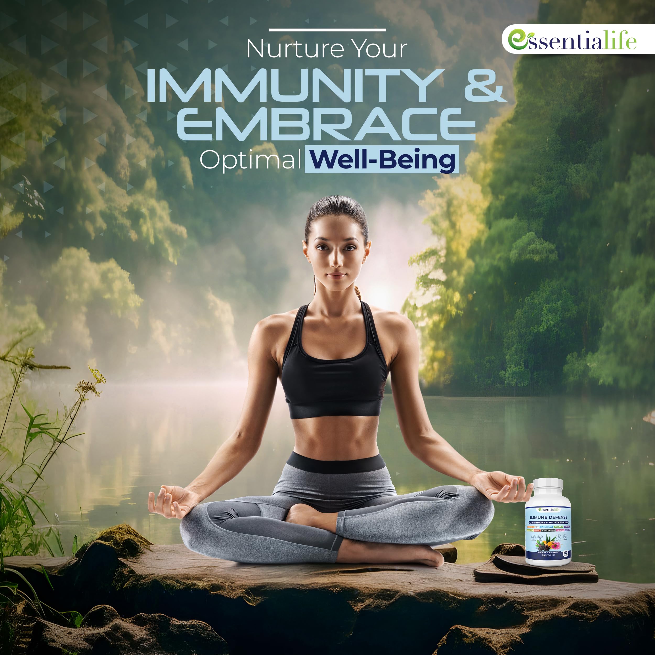 Essentialife Immune Support bottle front for convenient daily capsules