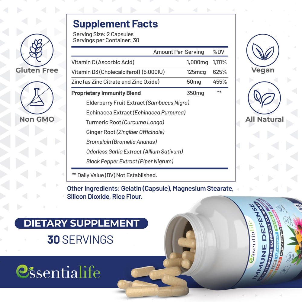 Essentialife Immune Support echinacea capsule supports natural defenses