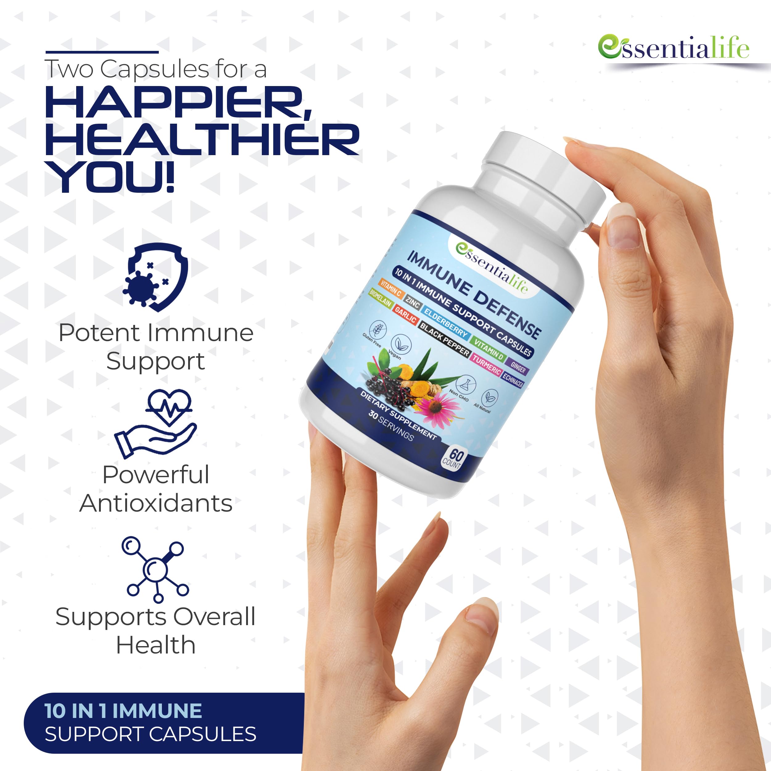 Essentialife Immune Support vitamin C zinc capsule supports immune function