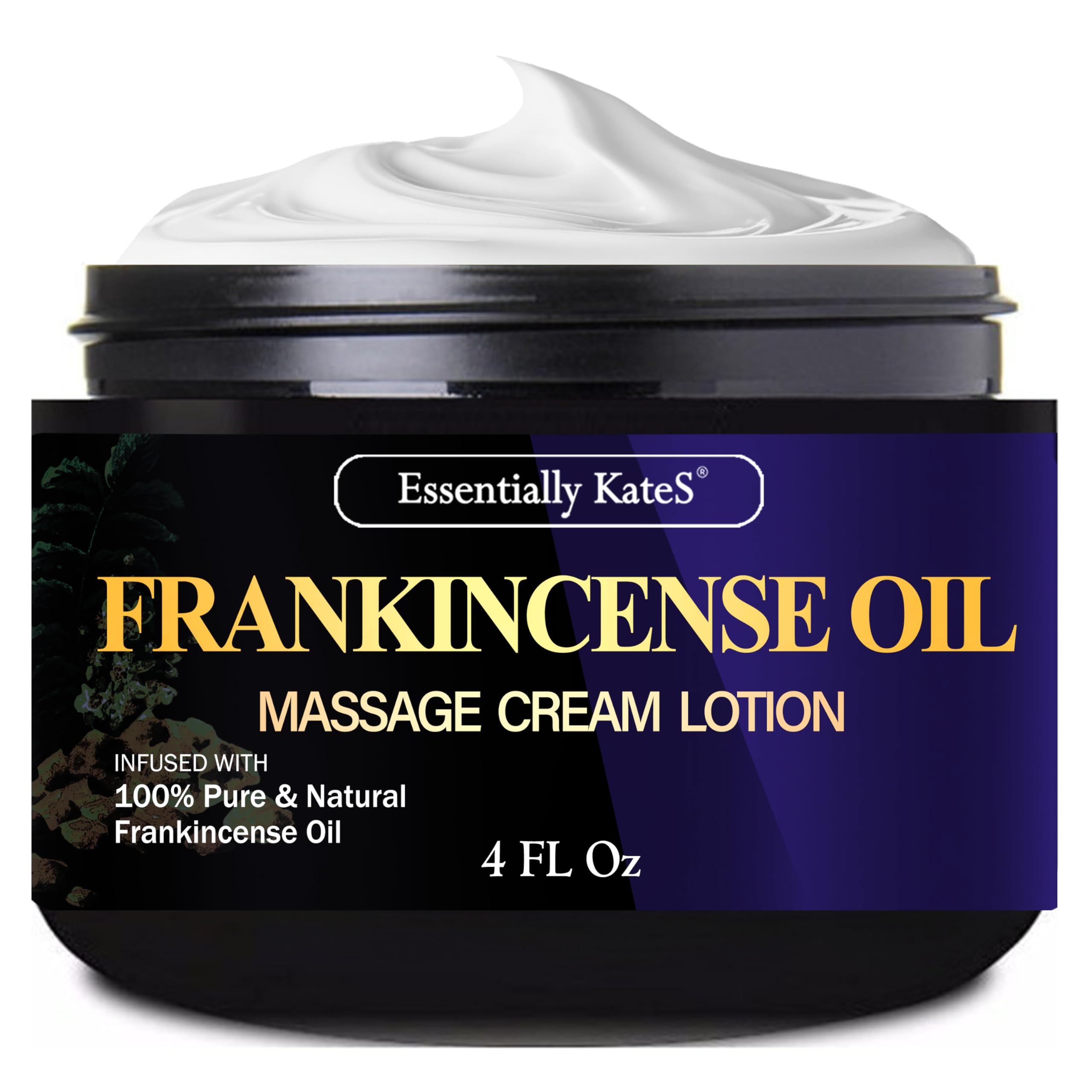 Essentially KateS Frankincense Massage Lotion bottle highlights compact packaging for easy, targeted use.