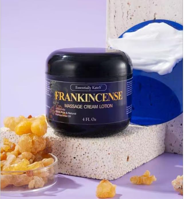 Essentially KateS Frankincense Massage Lotion on hands shows soothing hydration during massage.