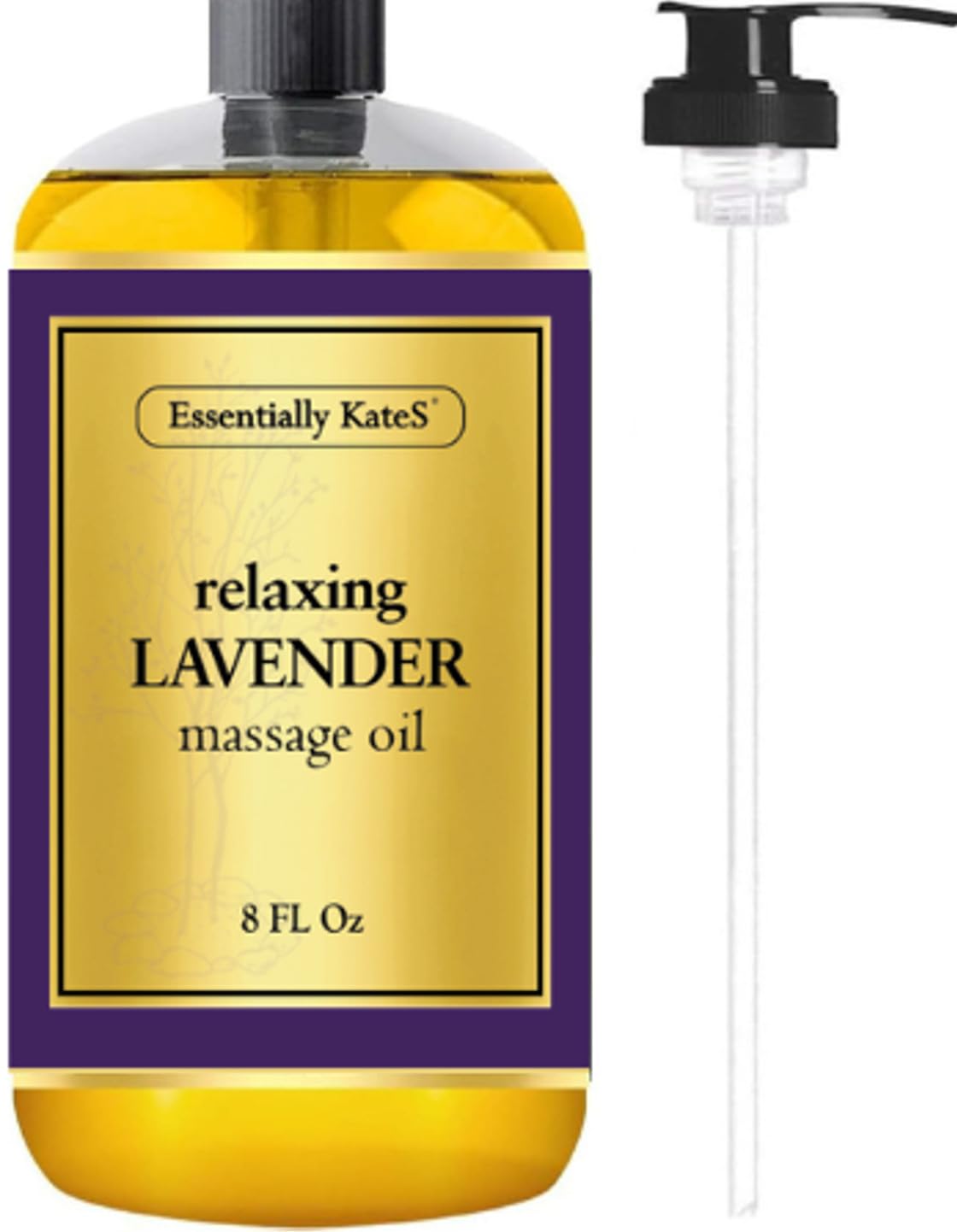 Essentially KateS Lavender Massage Oil bottle shows a calming aroma and light hydration.