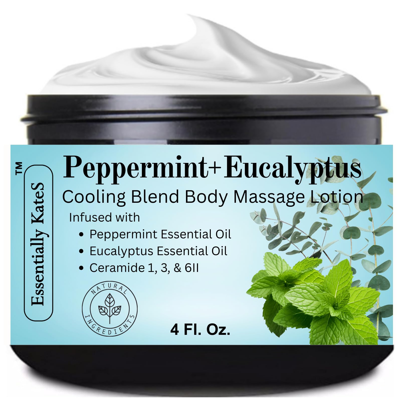 Essentially KateS Peppermint Eucalyptus Cream bottle delivering cooling relief after workouts.