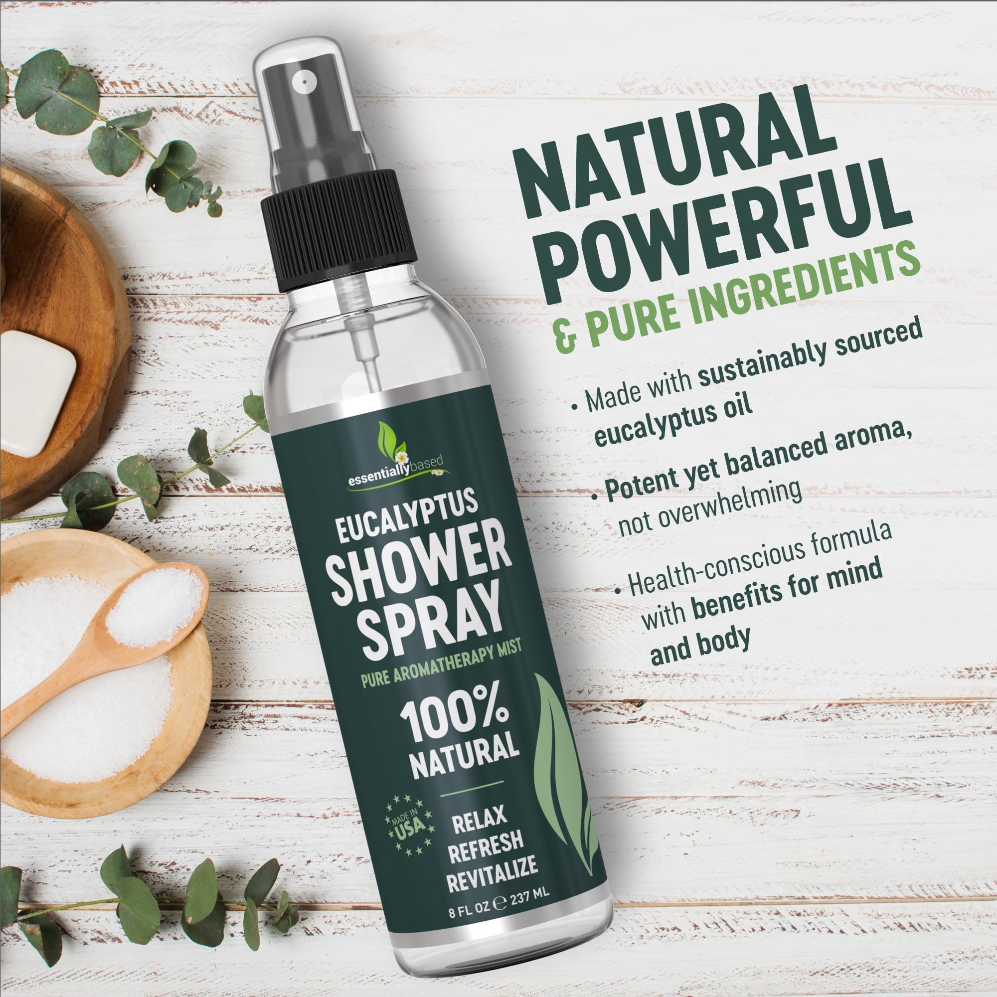 essentiallybased Eucalyptus aromatherapy spray with fine mist for spa-like ambiance