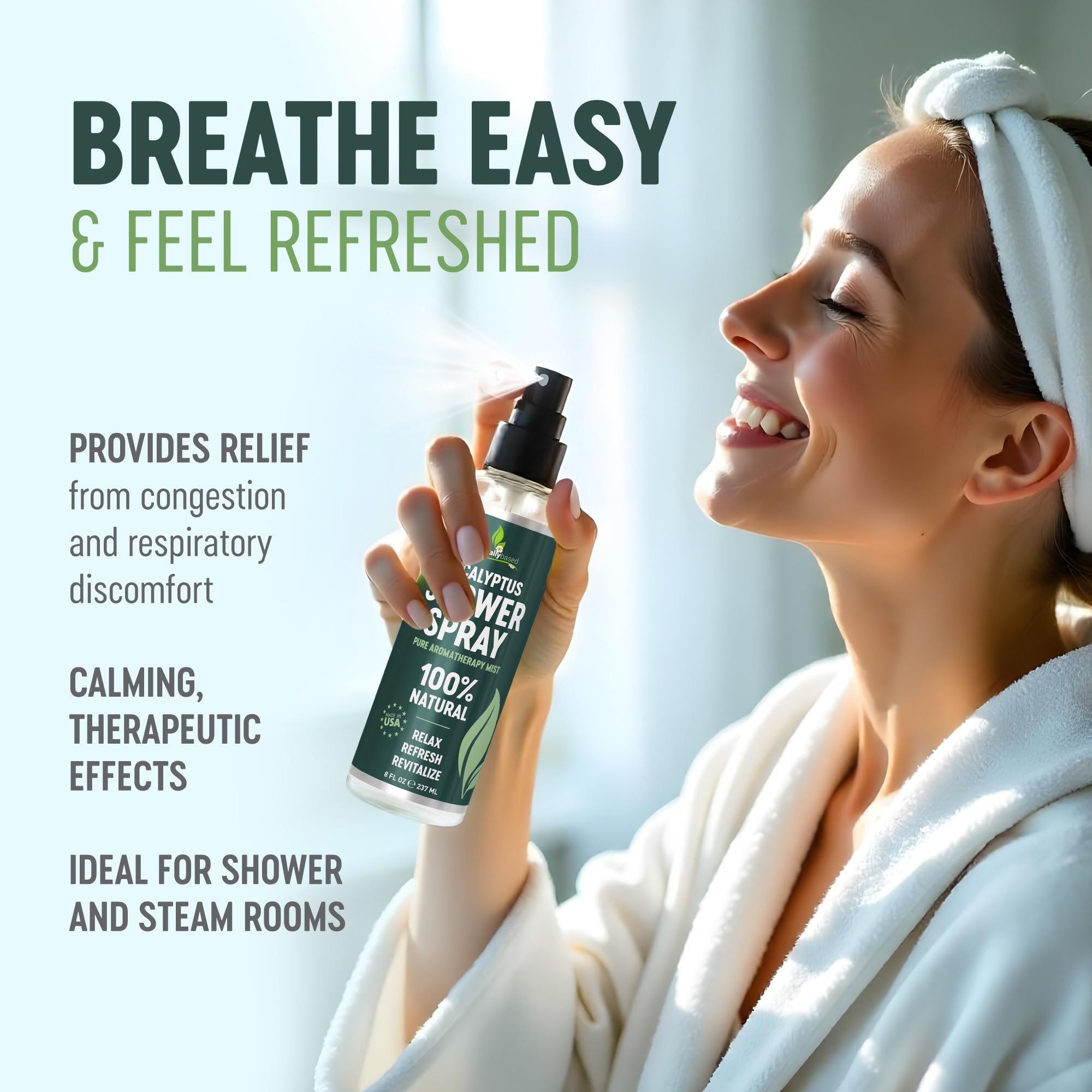 essentiallybased Eucalyptus Therapeutic Aroma mist bottle for relaxing steamy showers