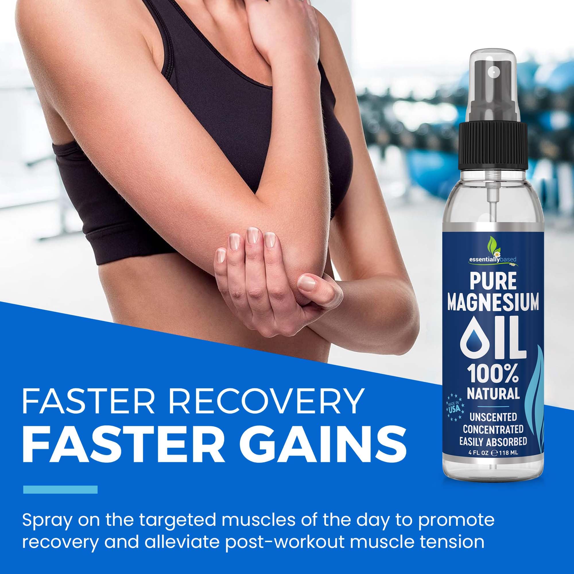 EssentiallyBased magnesium oil spray on nightstand for bedtime routine