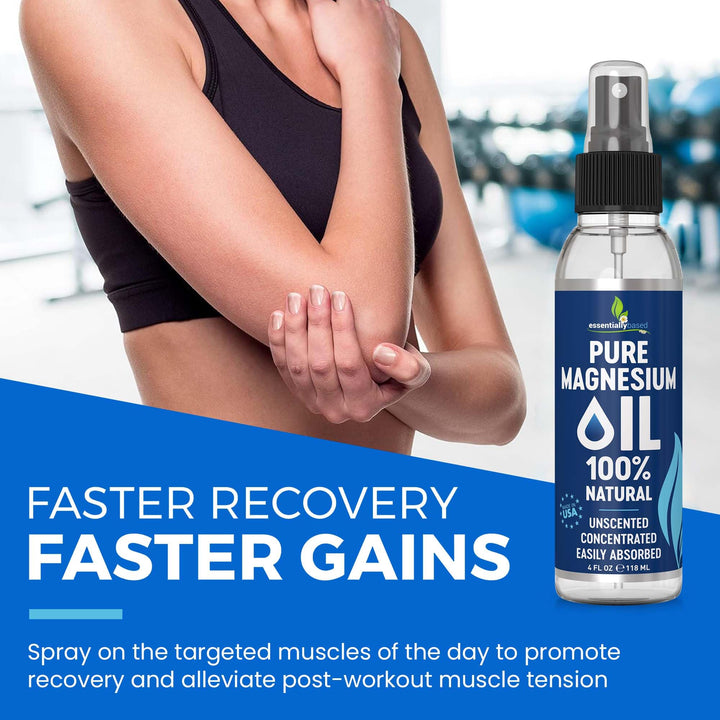 EssentiallyBased magnesium oil spray on nightstand for bedtime routine